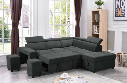 Henrik Dark Gray Sleeper Sectional w/ Storage and Stools 89130