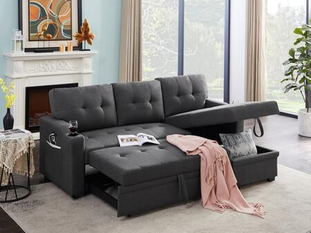 Reversible Mabel Dark Gray Linen Fabric Sleeper Sectional 81510