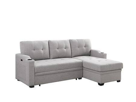 Reversible Mabel Light Gray Linen Fabric Sleeper Sectional  81512