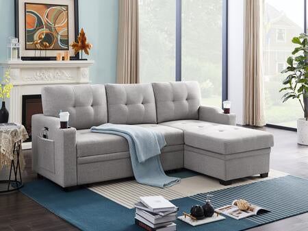 Reversible Mabel Light Gray Linen Fabric Sleeper Sectional  81512