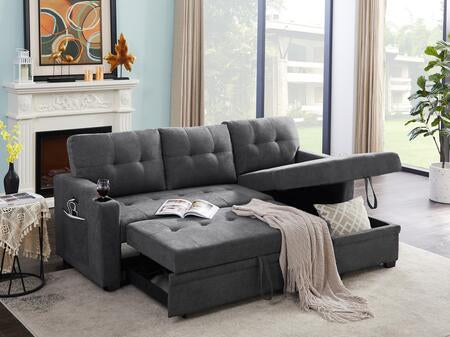 Reversible Mabel Dark Gray Woven Fabric Sleeper Sectional  81514