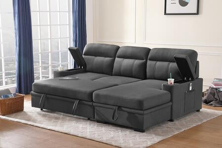 Reversible Kaden Gray Polished Microfiber Sectional Sleeper 89620