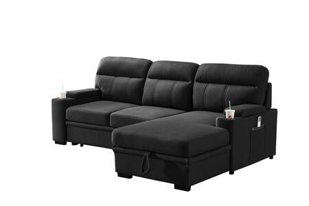 Reversible Kaden Black Polished Microfiber Sectional Sleeper 89621