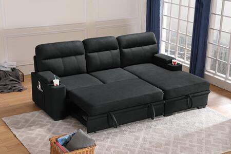 Reversible Kaden Black Polished Microfiber Sectional Sleeper 89621