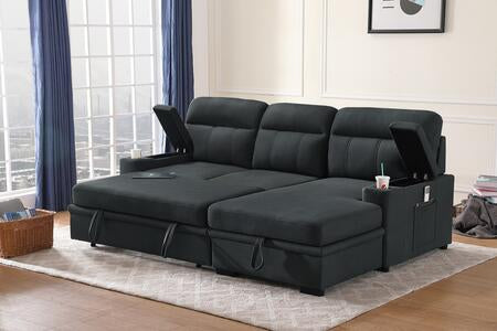 Reversible Kaden Black Polished Microfiber Sectional Sleeper 89621