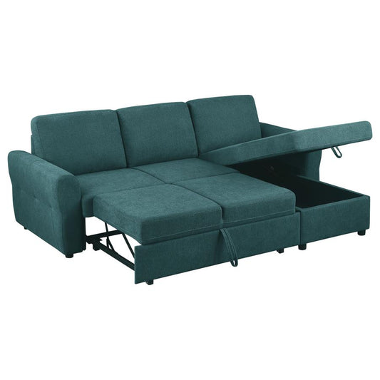 Samantha Upholstered Sleeper Sofa Sectional with Storage Chaise Teal Blue 511087