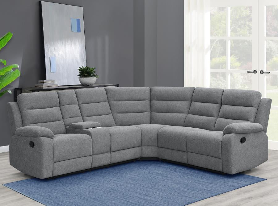 David 3-piece Upholstered Motion Sectional with Pillow Arms Smoke 609620