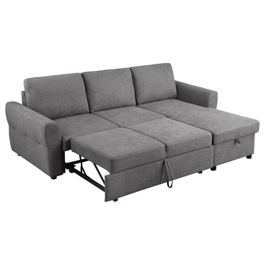 Samantha Upholstered Sleeper Sofa Sectional with Storage Chaise Grey 511088