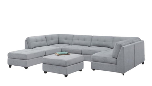 Claude 7-piece Upholstered Modular Tufted Sectional Dove 551004-SETA