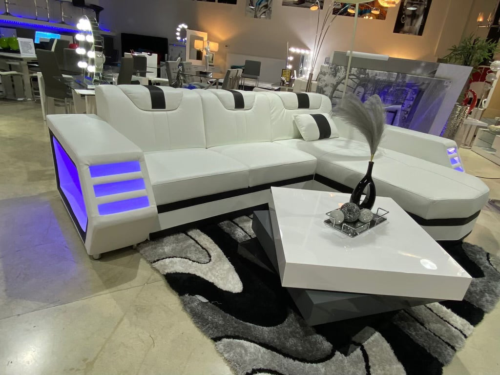 Boa Sectional LED White RIGHT ( Genuine/Real Leather )