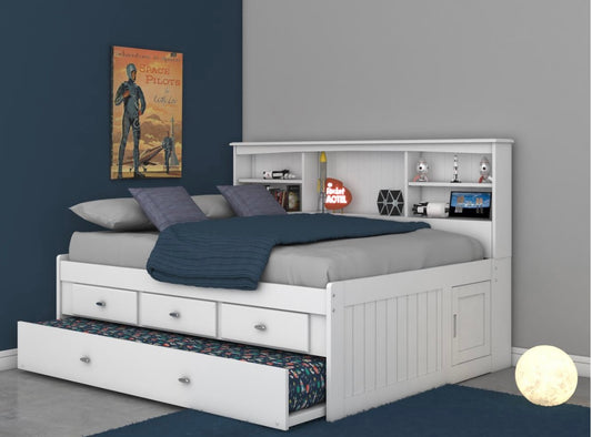 Full Daybed White w/ 3 Drawers & Trundle (Brushed Nickel Handles) 0223-K3-R