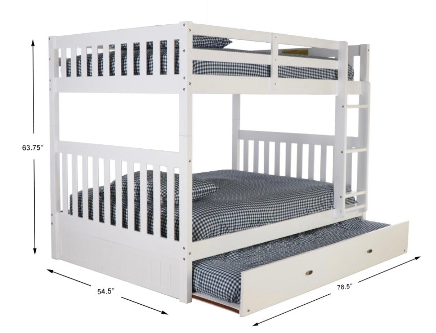 KD Full/Full Bunk Bed White w/ Trundle 80215R-TRUND-KD