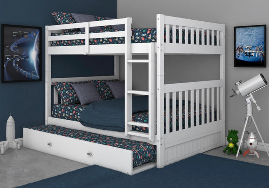 KD Full/Full Bunk Bed White w/ Trundle 80215R-TRUND-KD