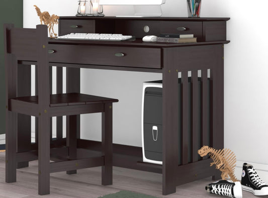 Student Desk with Hutch and Chair Espresso 2967-2967H-2975