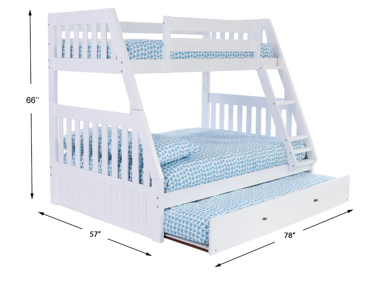 Twin/Full Bunk Bed Bed w/ Trundle White (Brushed Nickel Handles) 0219-TRUND-R