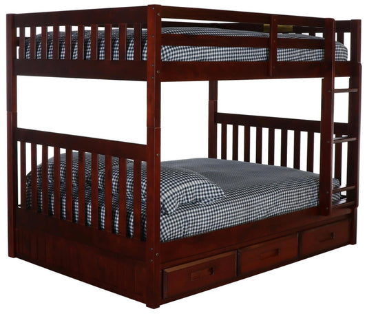 KD Full/Full Bunk Bed with 3 Drawers Merlot 82815R-K3