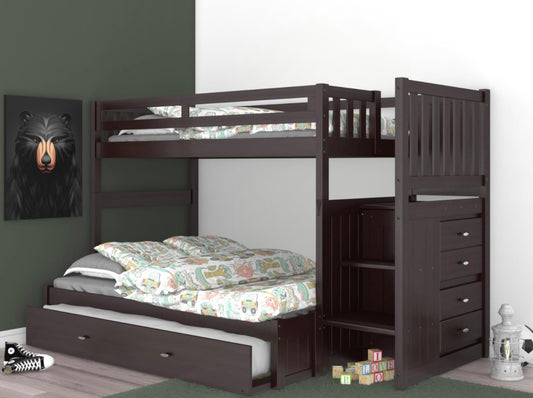 Twin/Full Staircase Bunk Bed with Trundle Espresso 2917-T/F-TRUND