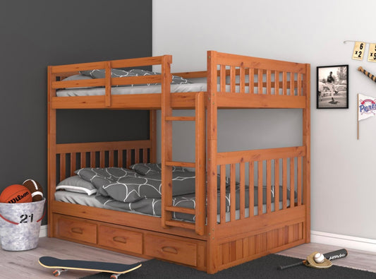 KD Full/Full Bunk Bed with 3 Drawers Honey 82115-K3