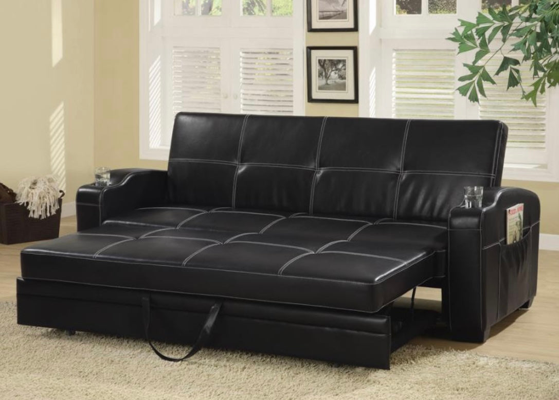 Avril Upholstered Sleeper Sofa Bed with Cup Holders Black 300132