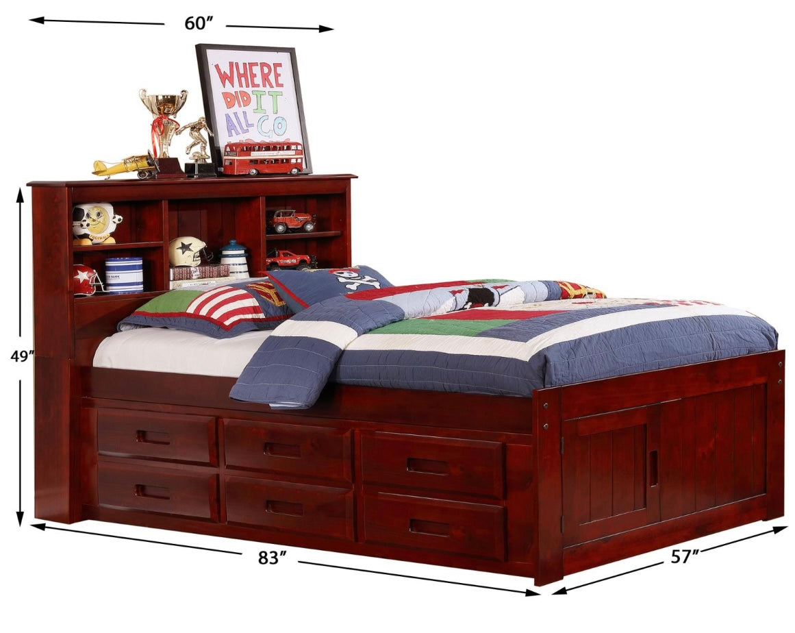 Full Bookcase Bed Merlot w/ 6 Drawers 2821-K6