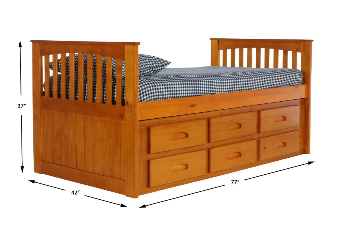 Twin Rake Bed Honey w/ 12 Drawers 2135-K12