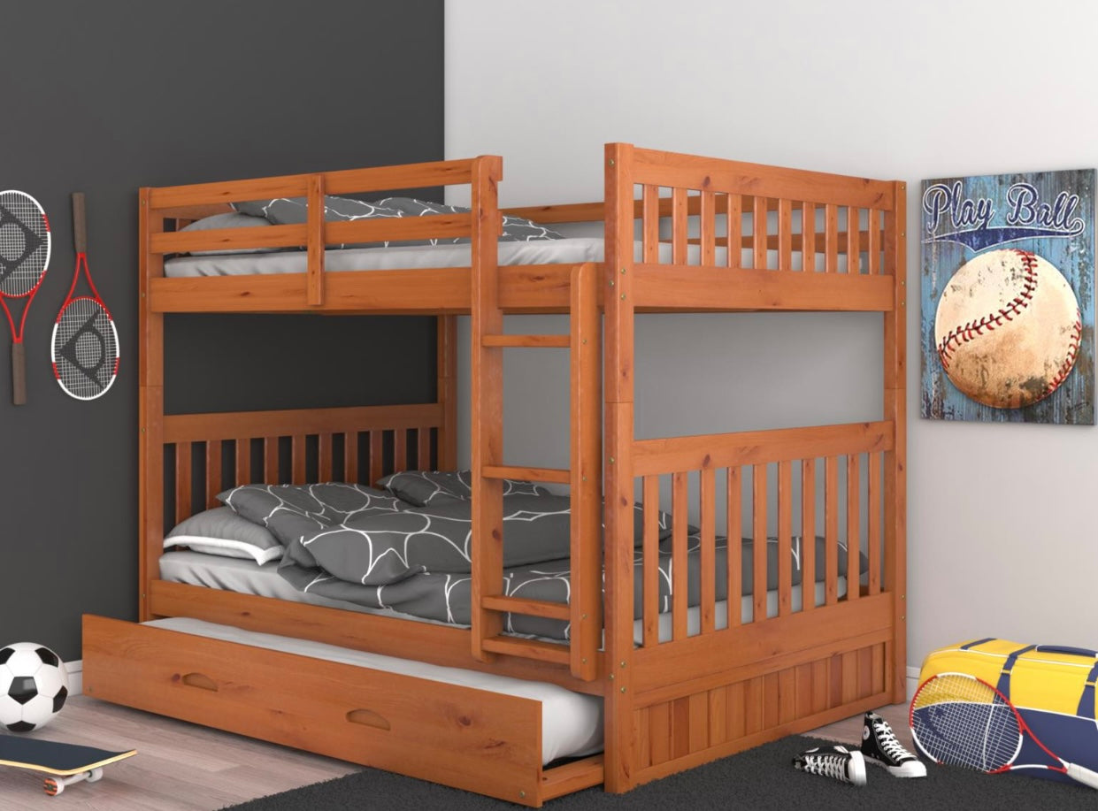 KD Full/Full Bunk Bed with Trundle Honey 82115-TRUND