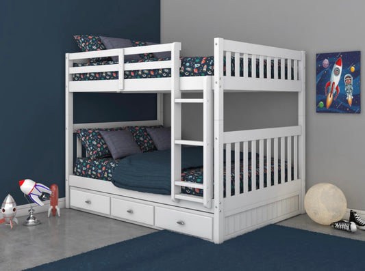 KD Full/Full Bunk Bed White w/ 3 Drawers 80215R-K3