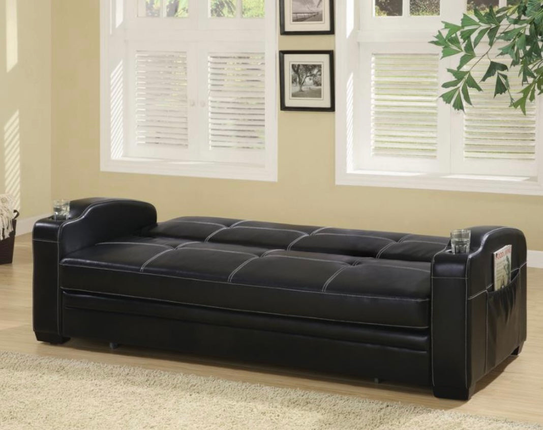 Avril Upholstered Sleeper Sofa Bed with Cup Holders Black 300132