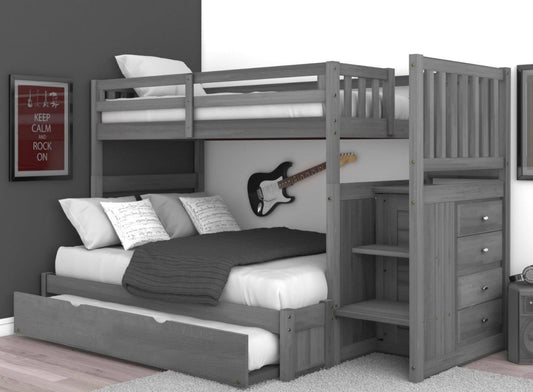 Twin/Full Staircase Bunk Bed w/ Trundle Charcoal 3214-T/F-TRUND