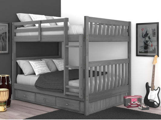 KD Full/Full Bunk Bed w/ 3 Drawers Charcoal 83215R-K3