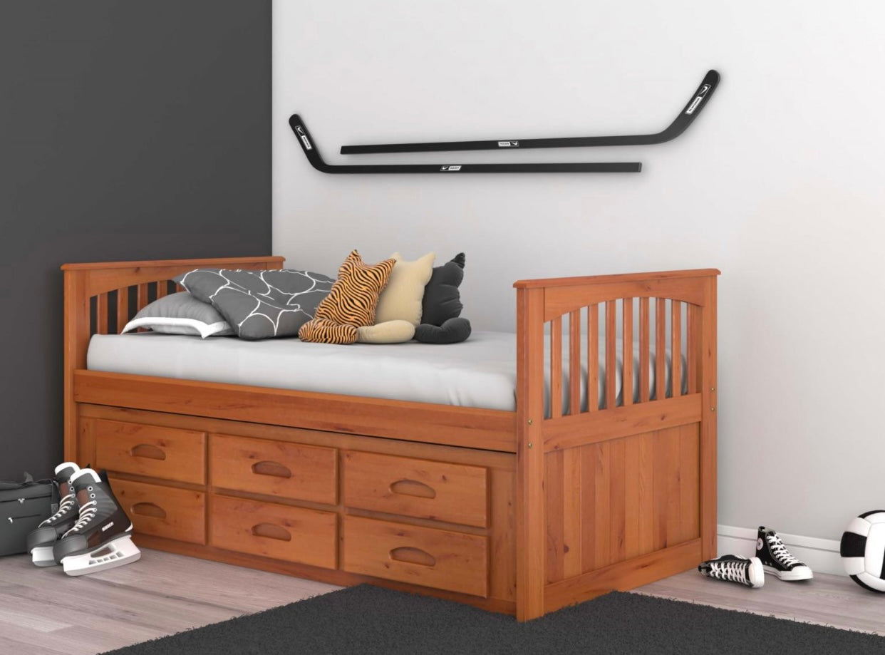 Twin Rake Bed Honey w/ 12 Drawers 2135-K12