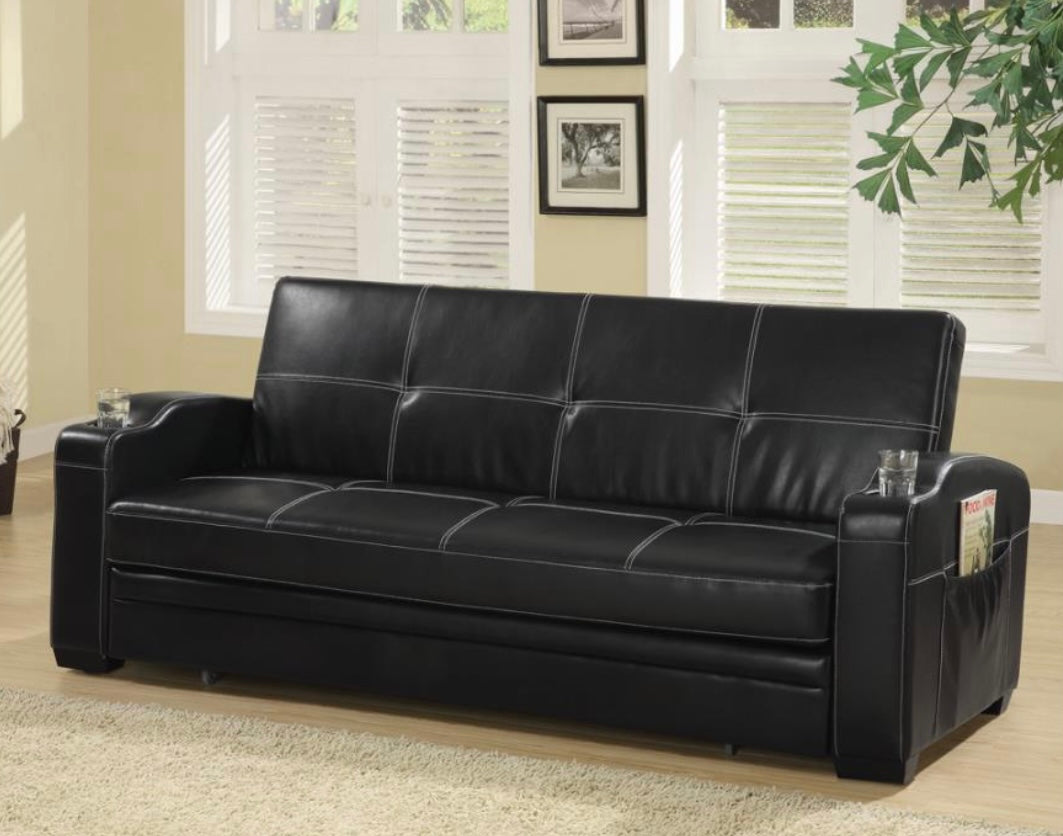 Avril Upholstered Sleeper Sofa Bed with Cup Holders Black 300132